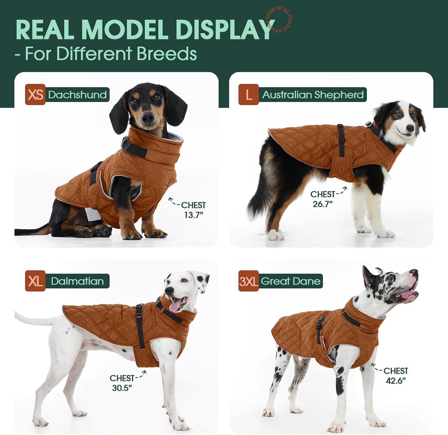 Kuoser Dog Coat Warm Fleece Lining Turtleneck Dog Jacket with Harness Built-in, Adjustable Windproof Cold Weather Coats with Quick Release Buckle Pet Winter Snowsuit for Large Dogs, Khaki XL - Image 2