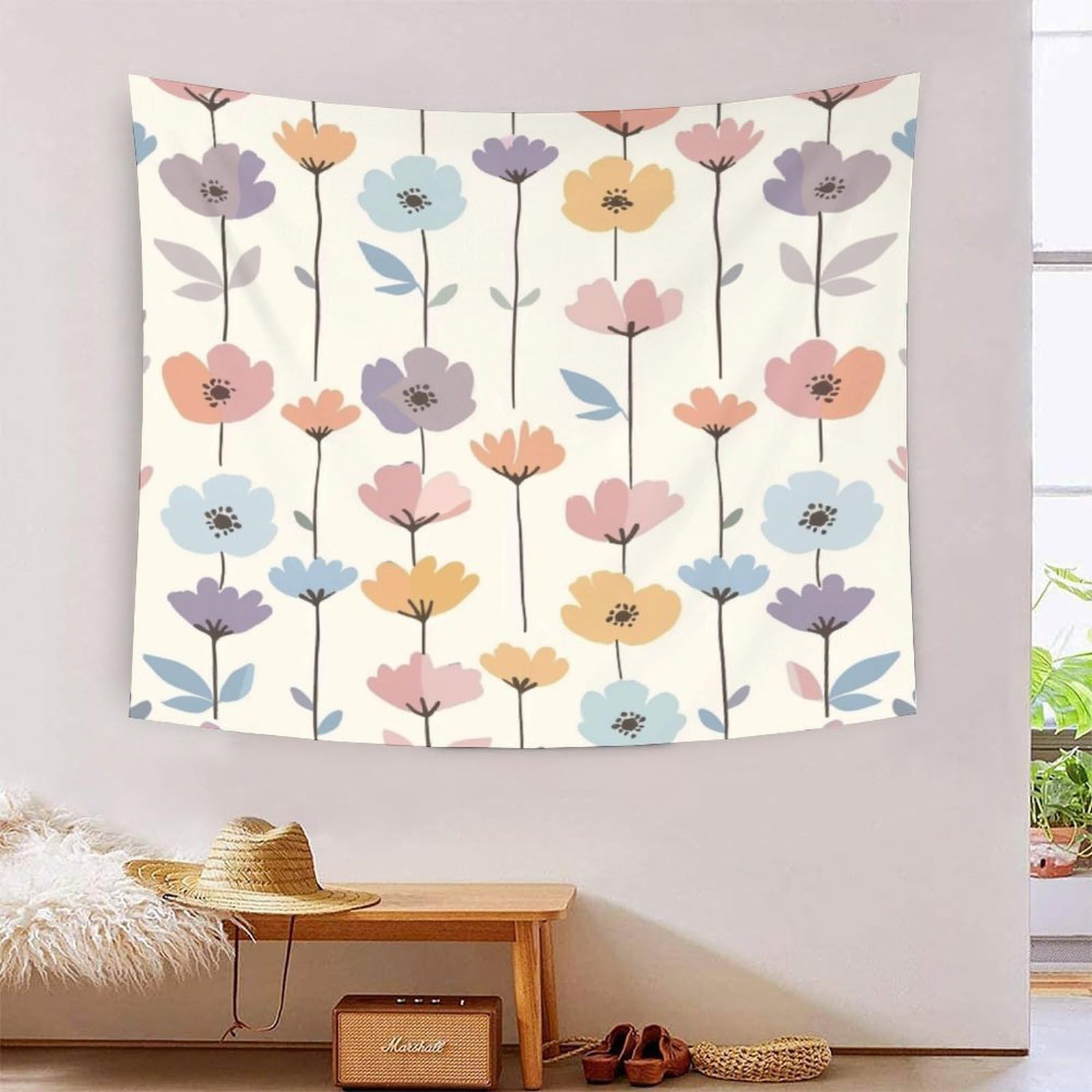 Décorations de plage imprimées fleurs 3D drap mural en polyester doux - 7