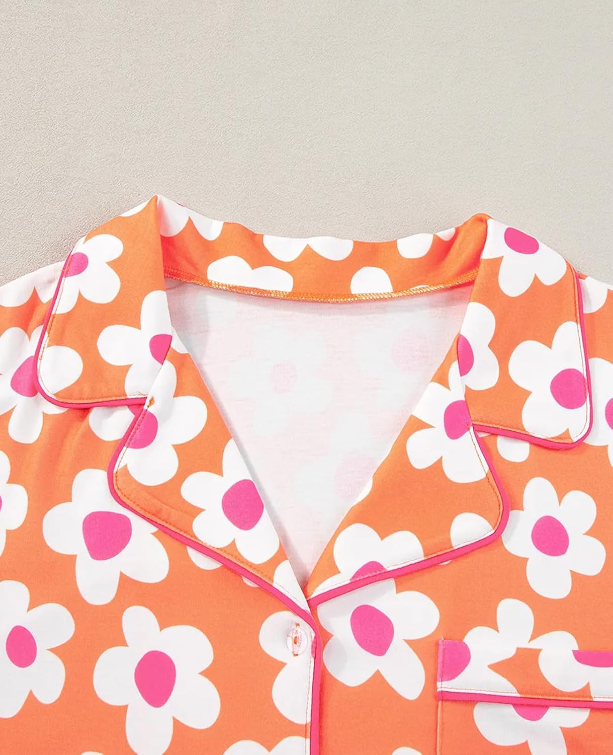 SELINK Womens Summer Pajamas Sets Short Sleeve Flower Print Button Down Sleepwear Loungewear 2 Piece Pj Set - Image 6