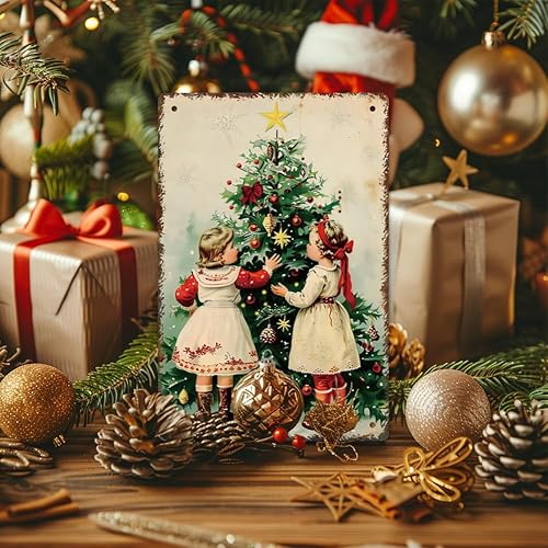 Miniatura 5 de WEBEEDY Cartel de hojalata vintage con texto en inglés "Christmas Sister", diseño retro de metal de Navidad, póster de hojalata gruesa para