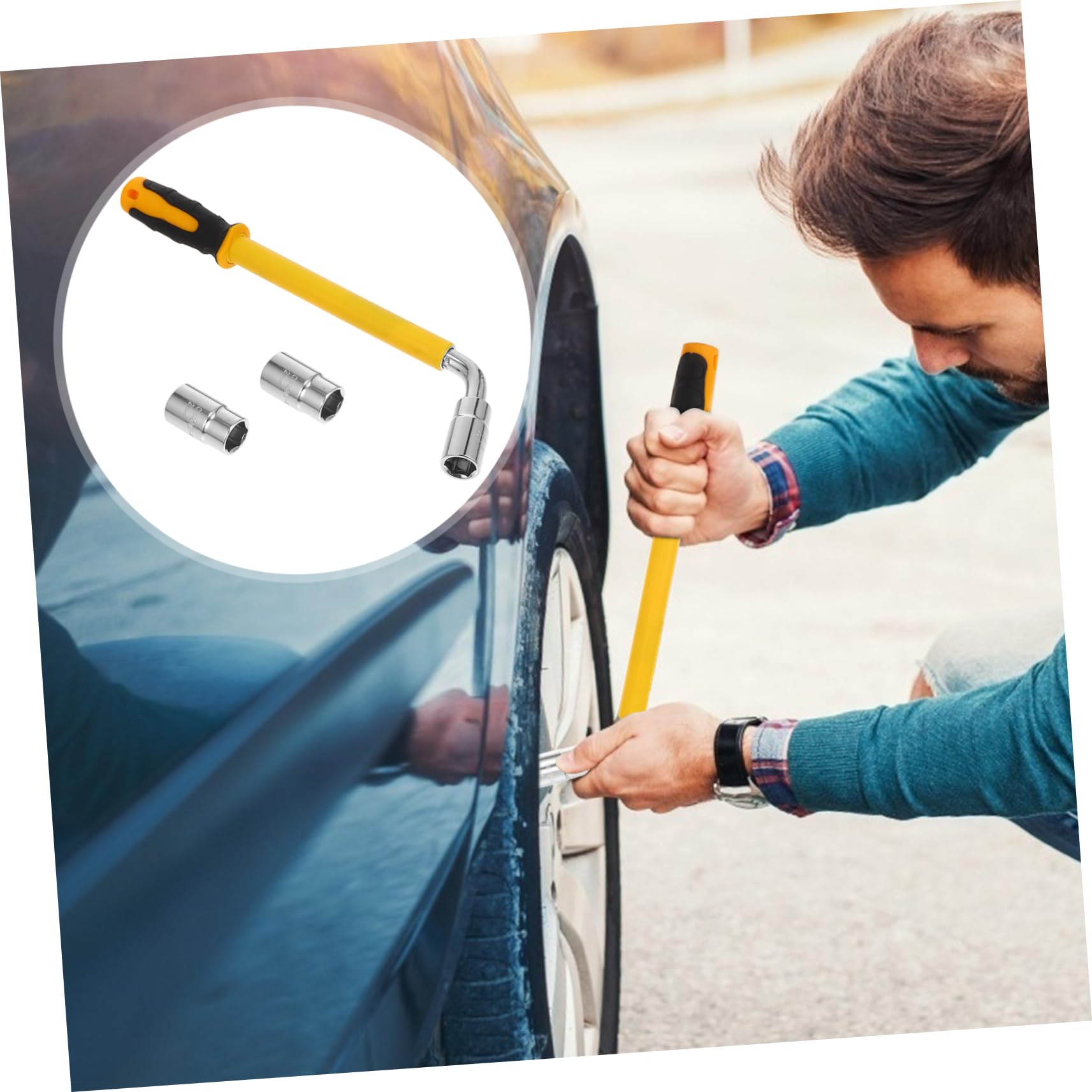 iplusmile Kit Reparación Neumáticos Coche, Llave Telescópica con 2 Manguitos y Mango Antideslizante