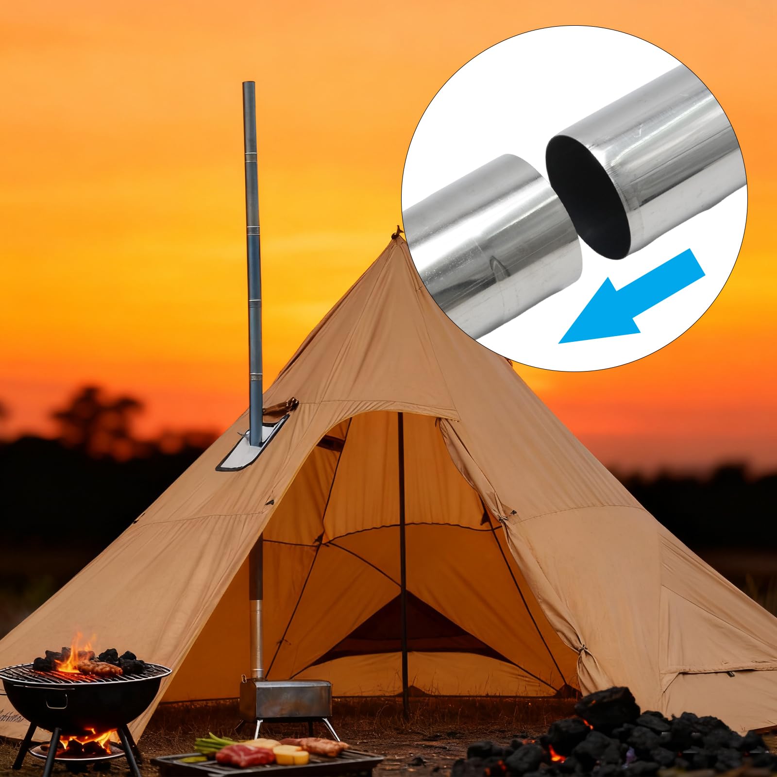 4 camini in acciaio inox, diametro 6 cm, lunghezza 32 cm, tubo resistente alla temperatura, adatto per stufe da campeggio e tubi di scarico per camper