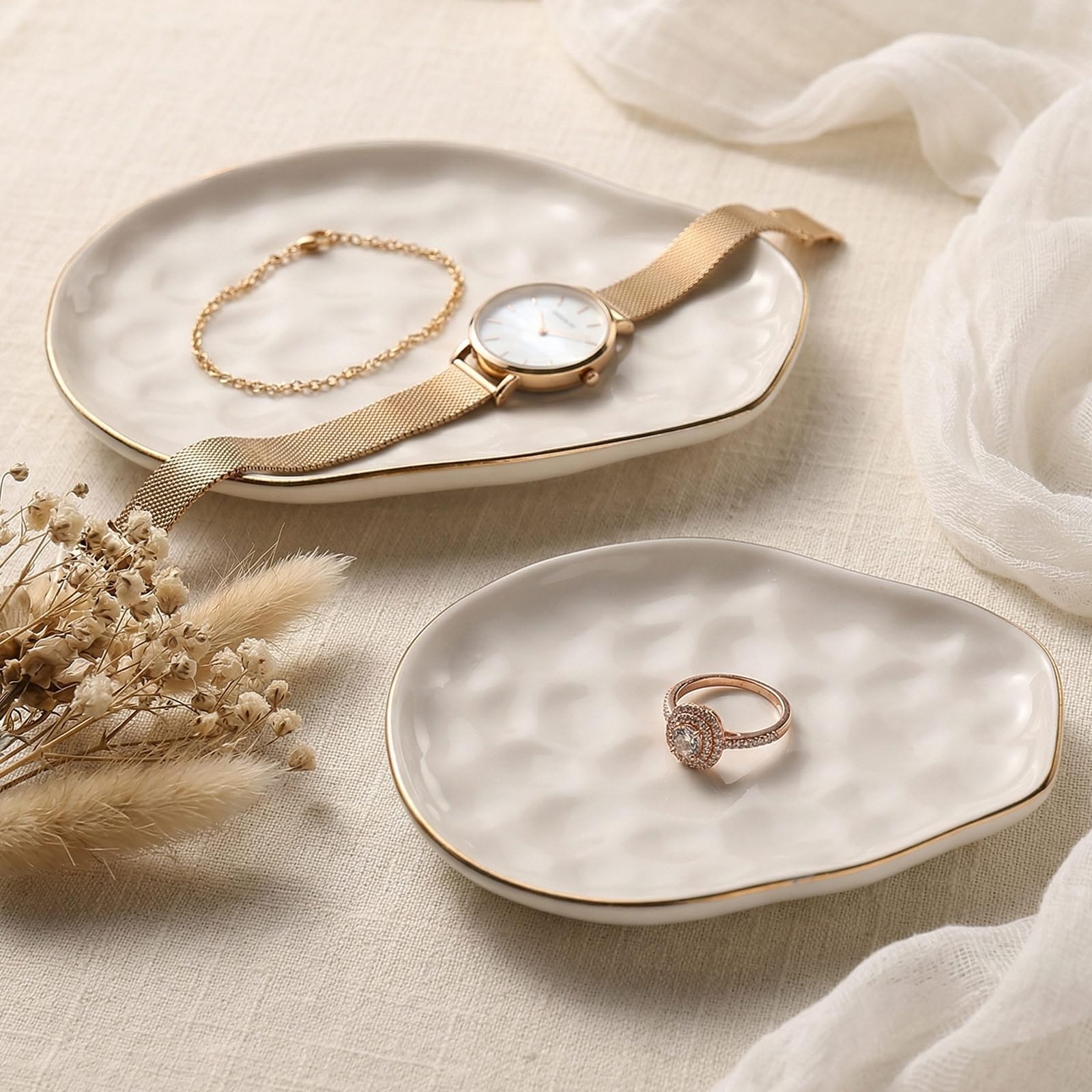 AISBUGUR Jewelry Dish Set of 2, Large Jewelry Tray for More Jewelry Ring Dish Jewelry Bowl with Beautiful Package and Greeting Card Perfect for Birthday Gifts for Women