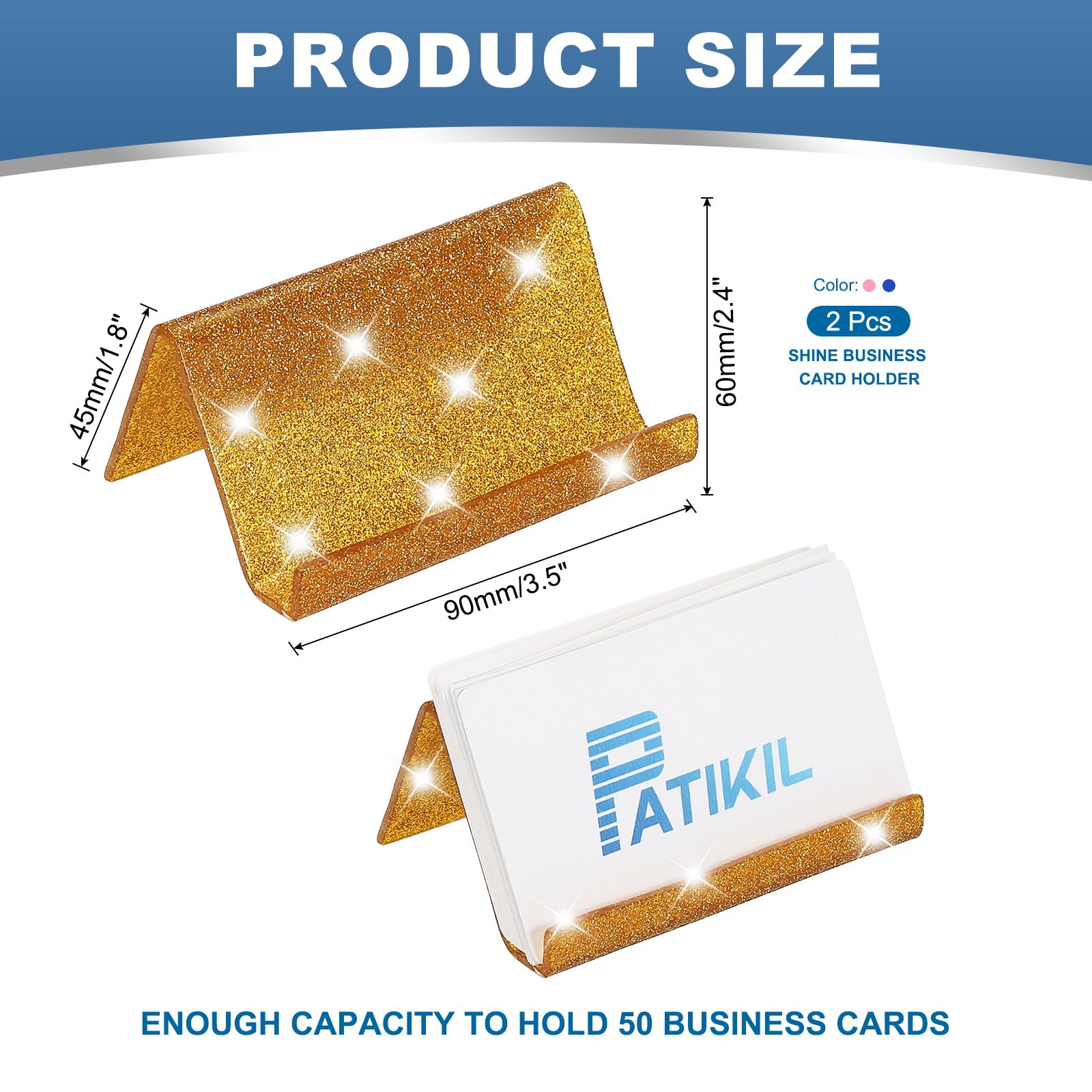 PATIKIL Business Card Holder for Desk 2Pcs Acrylic Business Card Holders Shine Card Stand Organizer Cards Display for Office Exhibition Gold/Silver - Image 2