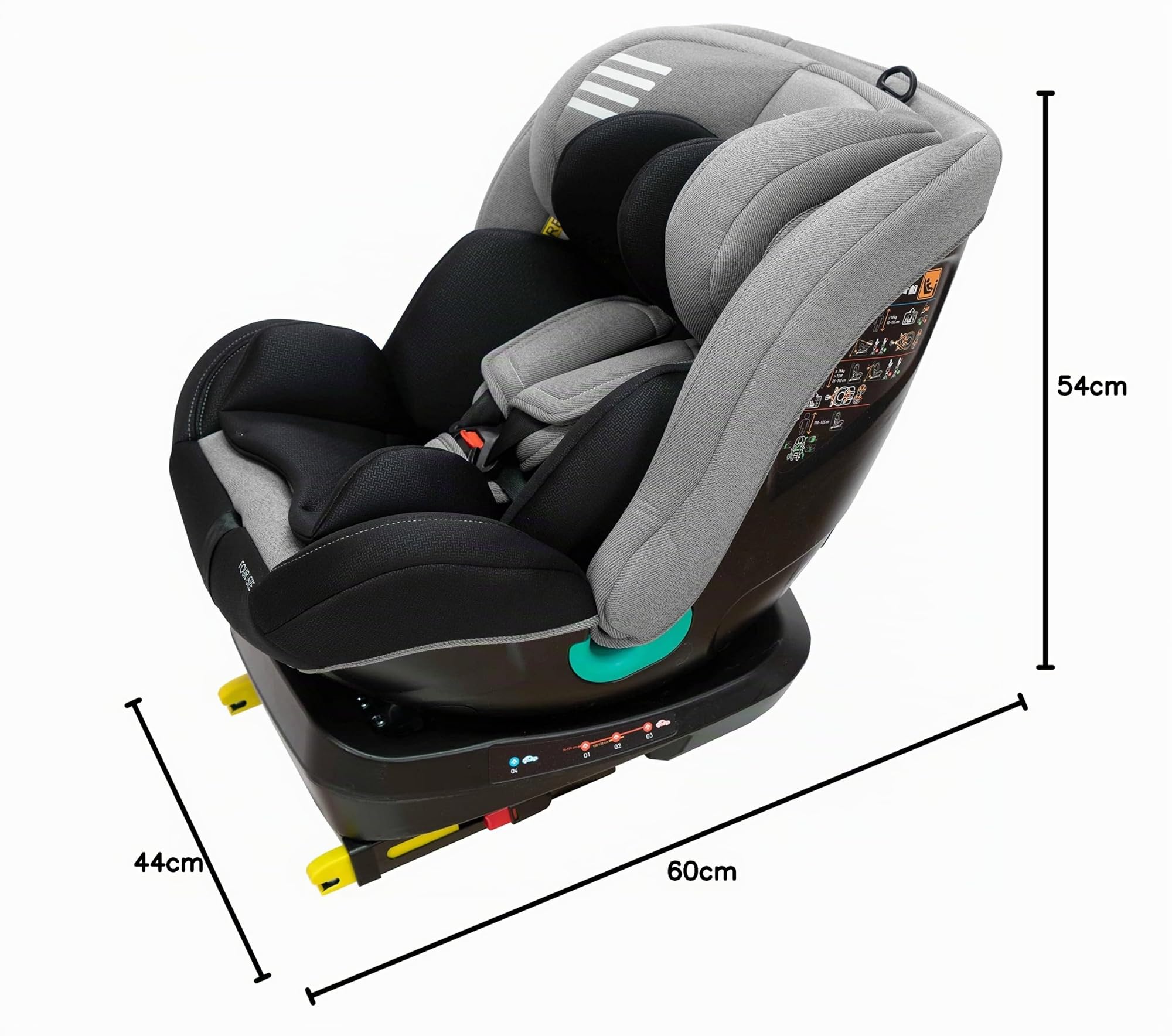 Play Four I-Size. Silla de coche bebé evolutiva giratoria 360º, de 40-135 cm (0-10 años) y contramarcha hasta 105cm con isofix, Grey Wings