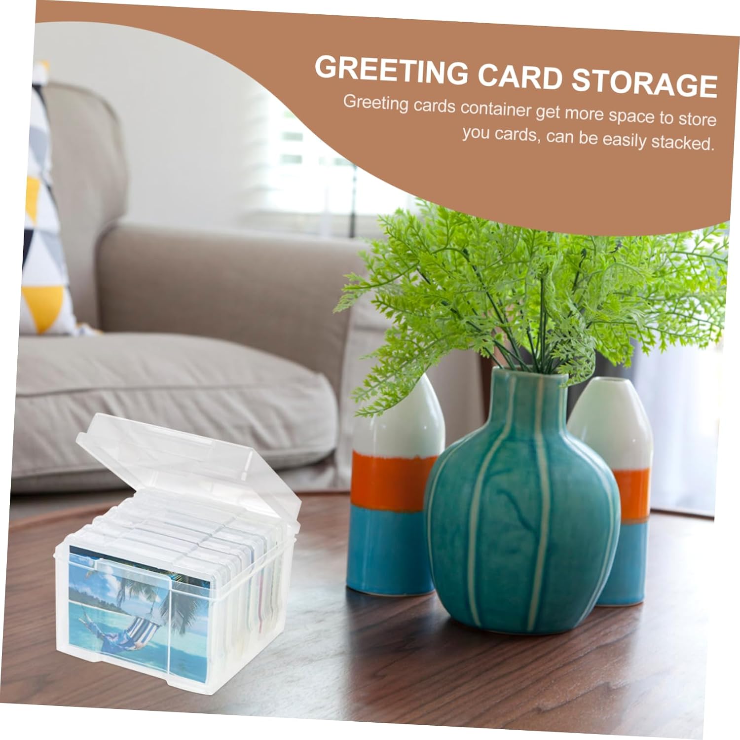 Plastic Photo Storage Box with Dividers Greeting Card Organizer Book Card Storage Box Art Craft Supplies