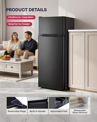 Icyglee 4.5 Cu.Ft Mini Fridge with Freezer, 2 Doors Small Fridge with Adjustable Thermostat & Removable Glass Shelves, Small Refrigerator for Kitchen Office Dorm, Quiet Operation, Black