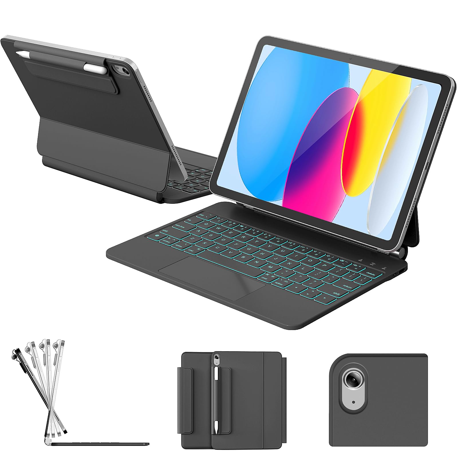Photo 1 of RAYMCRAFT for iPad 11th(A16, 2025)/10th Generation Case with Keyboard, Magic Keyboard 2022, Springy Backlit Keys, Stain-Resistant Surface, Multi-Touch Trackpad,Black