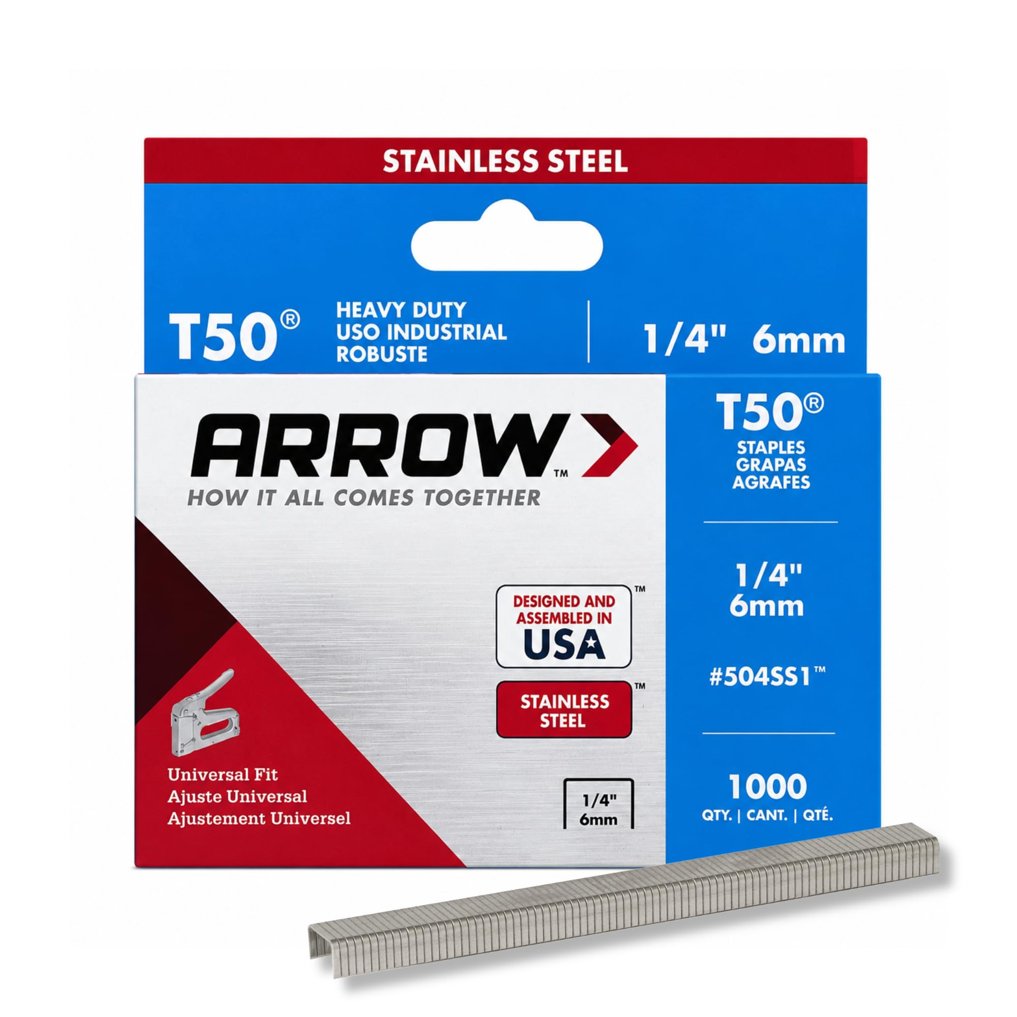 Arrow T50 Staples Stainless Steel 504SS 6mm (1/4in) (Box 1000) ARRT5014SS