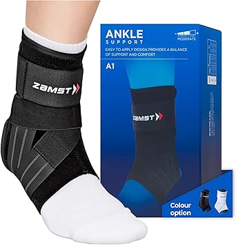 Zamst A1 Black Ankle Brace for Sports - Breathable Sports Ankle Support for Men and Women with Adjustable Three Way Straps for Moderate Lateral Ankle Sprain - Left, Large