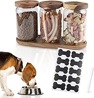 Faihats 4-Piece Wooden Dog & Cat Treat Container Set: 3 Airtight Glass Jars, Stylish Pet Treat Station with Lids