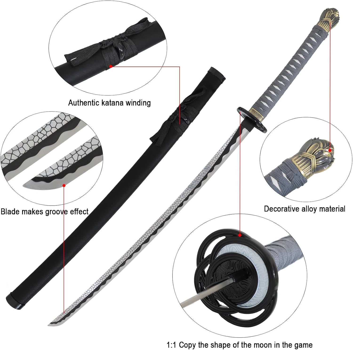 Bowen Elden Ring Sword Rivers of Blood Katana Sword Carbon Steel 41inches Hand Forged moonveil Samurai Sword Real Metal 1:1 Replica Elden Ring Game Weapon Cosplay Prop Collection Gift for Men