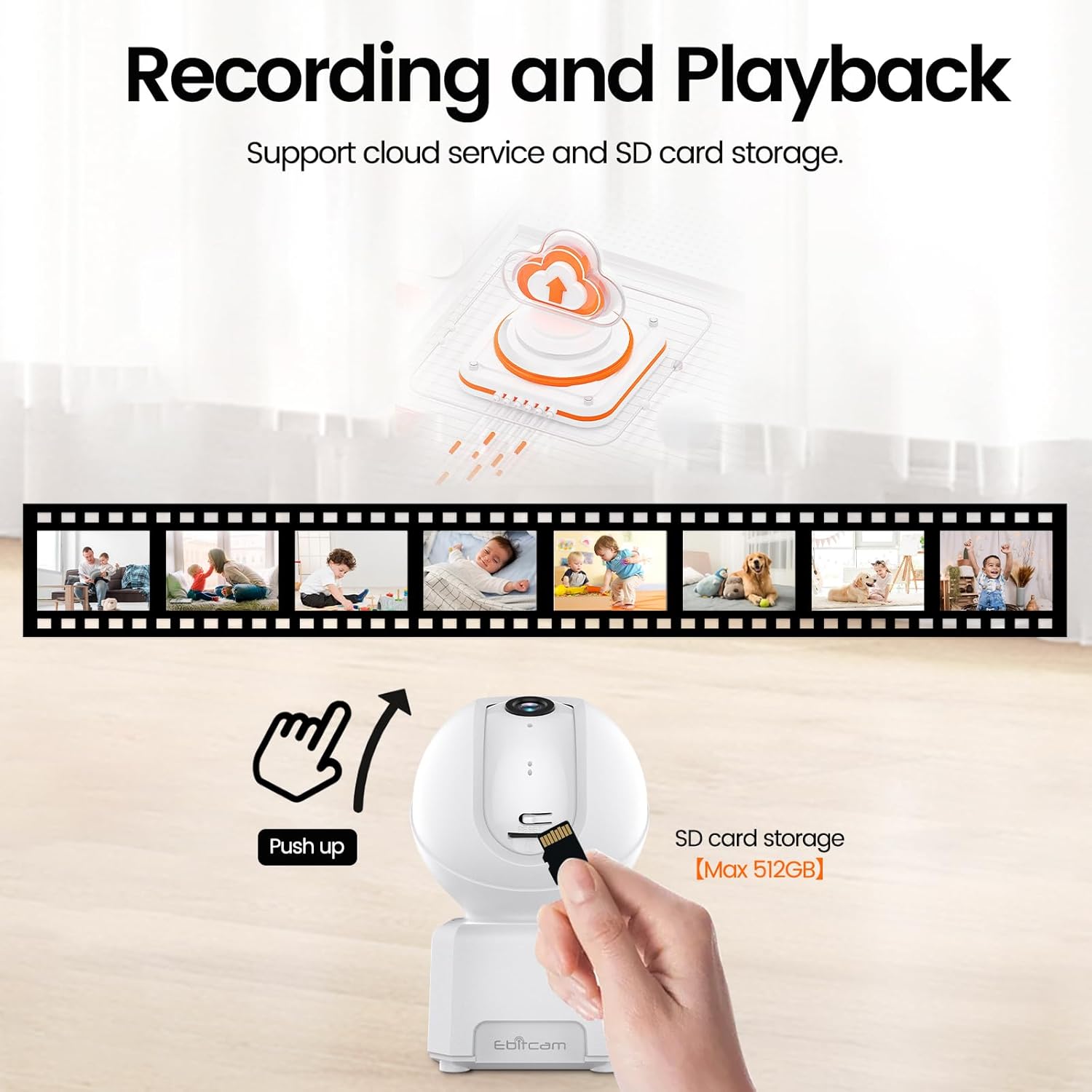 Woman in kitchen interacting with an Alexa device displaying camera feed