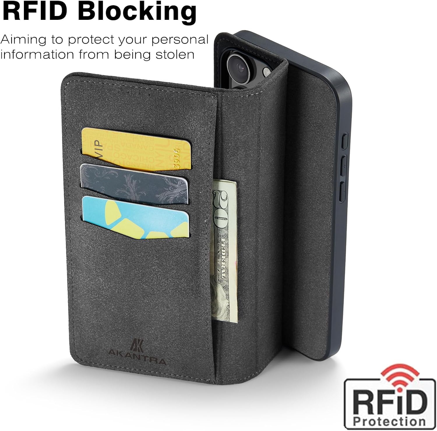 AKANTRA Alcantara Flip Case for iPhone14 Pro Max,Handmade Fully-Wrapped Synthetic Suede Magnetic Cover, Compatible with Magsafe Wireless Charging (Black, iPhone14 Pro Max)