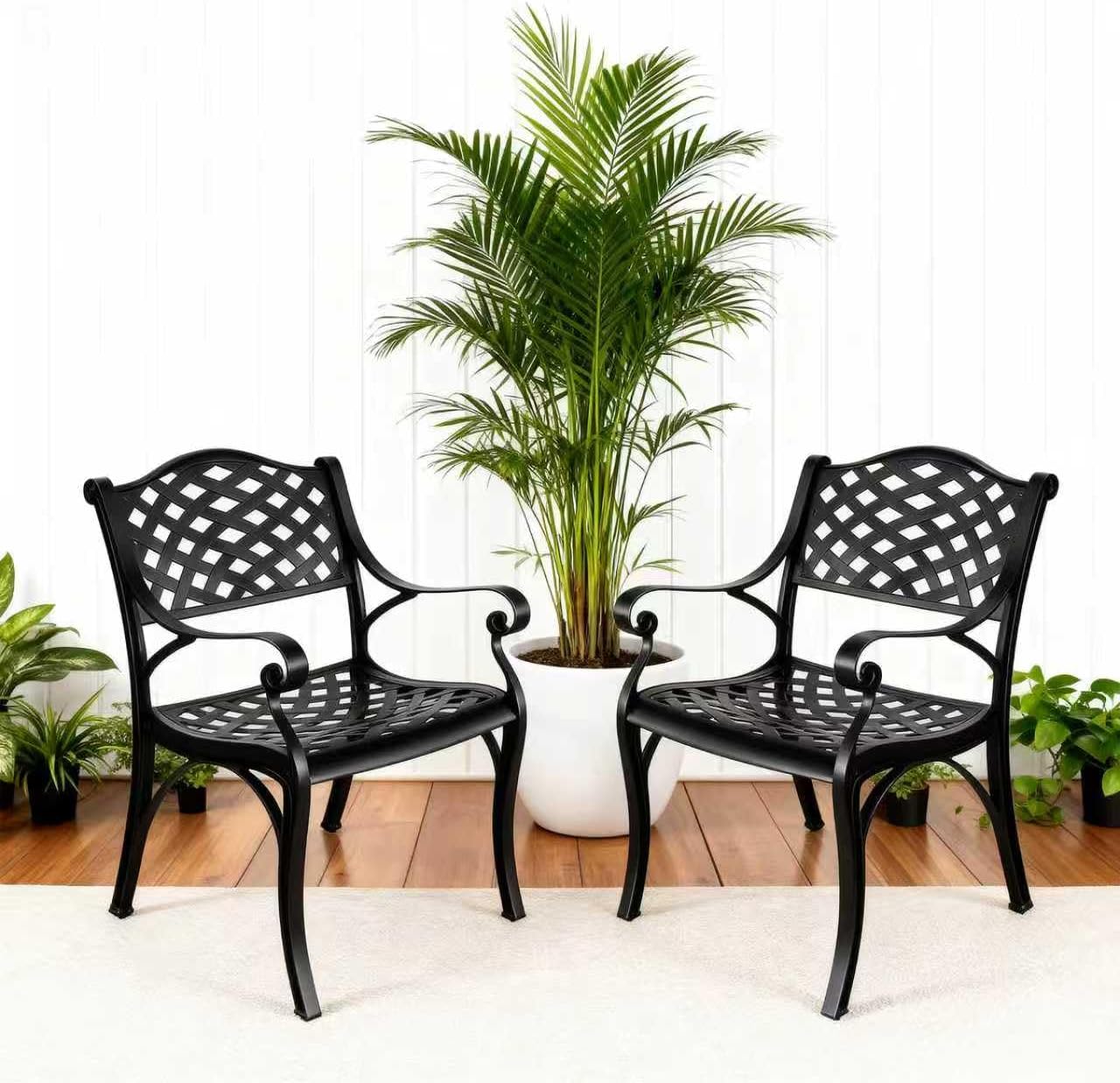 Cast Aluminum Patio Chairs of 2, Outdoor Dining Chairs Set, Aluminum Patio Chairs with Armrest for Garden, Backyard, Poolside, Balcony