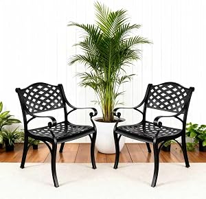2 cadeiras de jardim de alumínio fundido, conjunto de cadeiras de jantar ao ar livre, cadeiras de pátio de alu