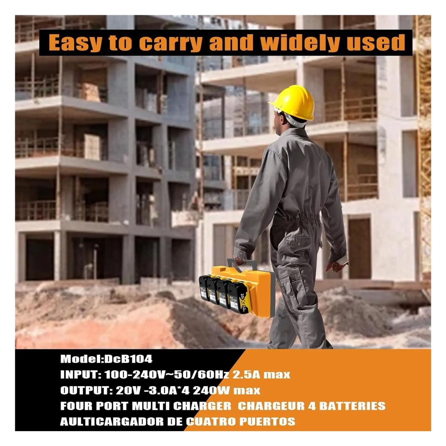 Reemplazo Compatible for Cargador de batería Dewalt DCB104, Compatible con estación de Carga de batería múltiple Dewalt 12V 18V, Cargador rápido de 4 Puertos(UK Plug)