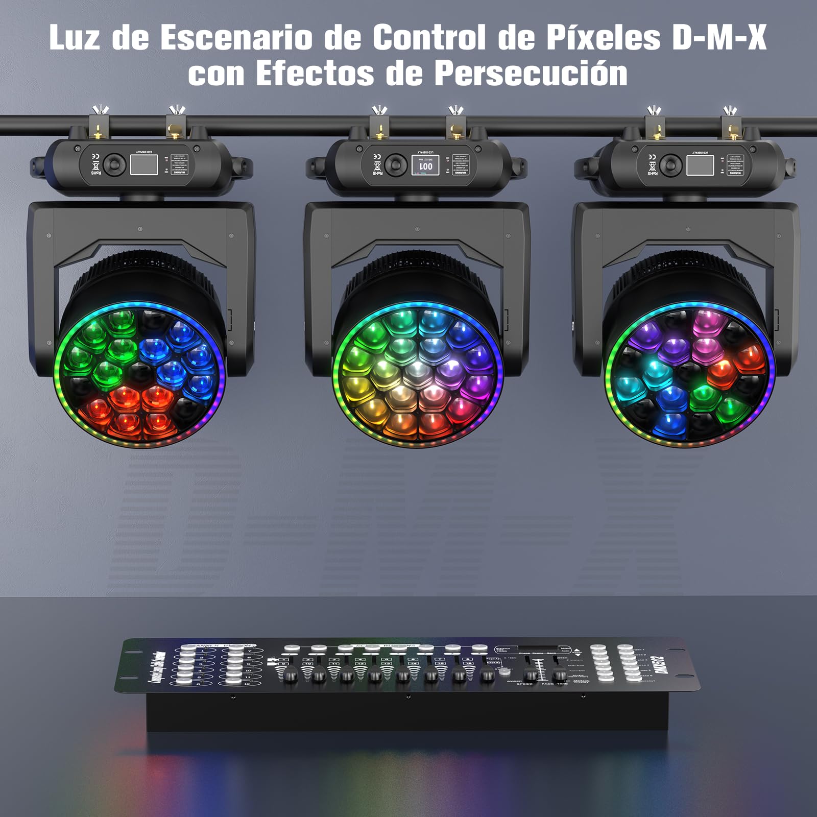 2 pezzi Teste Mobili LED 19 x 20W LED RGBW Beam Wash Luce da Palcoscenico Colore Vortice Caleidoscopio Zoom Effetto Luce di Scena DMX512 per Natale Club DJ Discoteca Festa