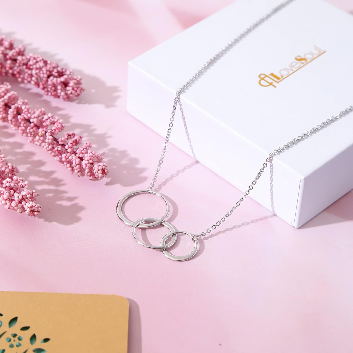 ALoveSoul Mother 2 Children Necklace - Sterling Silver Three 3 Interlocking Infinity Circles Necklace Birthday Gift for Mom - Image 5