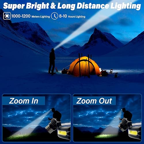 Miniatura 6 de Linterna frontal LED recargable, sensor brillante de 1000 lúmenes, lámpara de cabeza de campamento, haz ancho de 270, ángulo ajustable de 90, 6