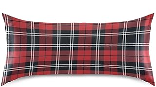 Christmas Plaid Boby Pillow Covers Silk Pillowcase for Hair and Skin Soft and Smooth Cooling Satin Pillowcase Standard Size Pillow Case for Bedroom Bed Women Boys Girls (20x40 Inch)