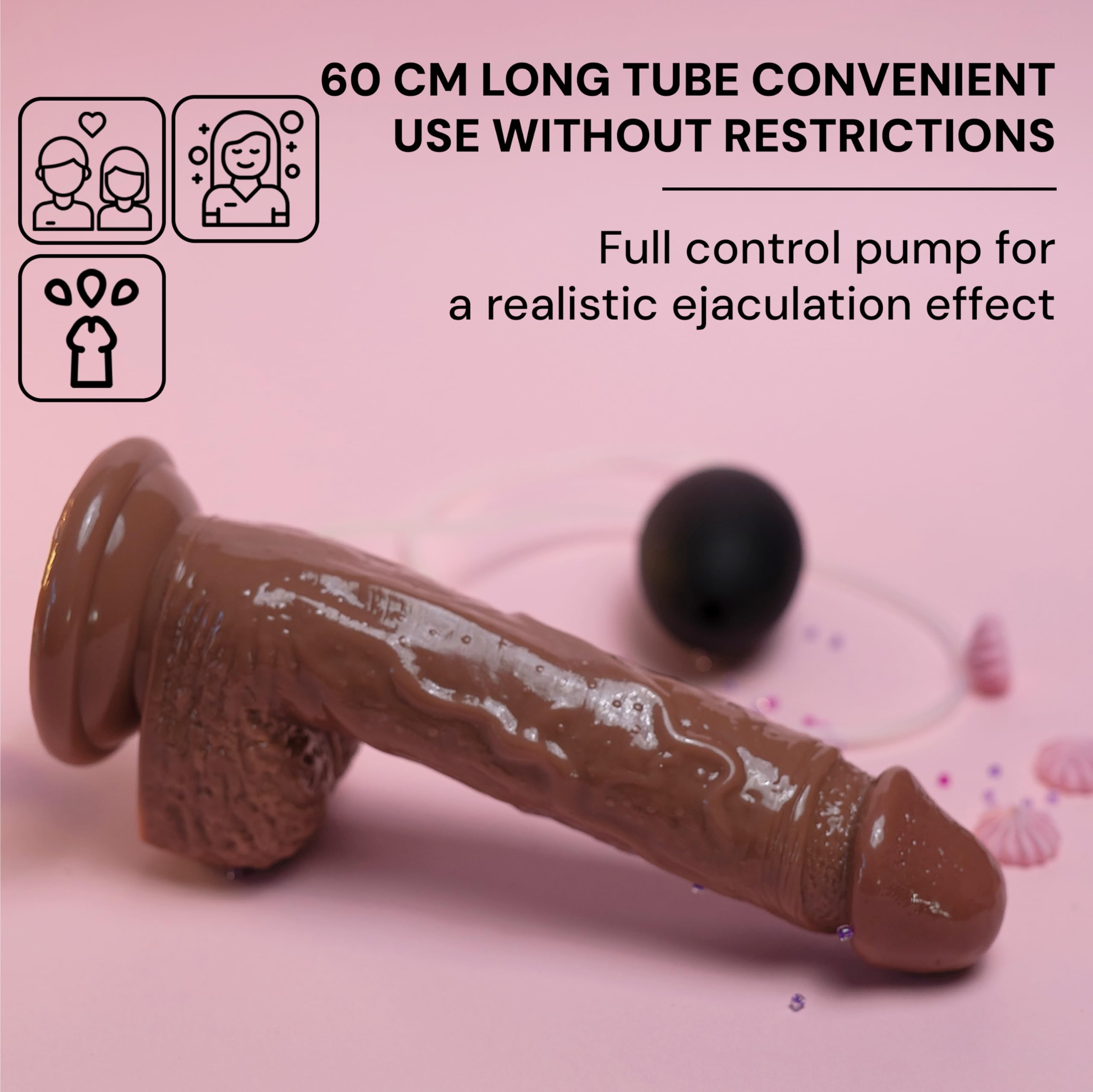 Cola de Dildo Realista para Mujeres con Función de Eyaculación 20,7cm de Largo ⌀ 3,8cm Dildo Anal con Eyección Flexible con Fuerte Ventosa, Marrón Juguetes Sexuales Extrema Erotica FOPS D30