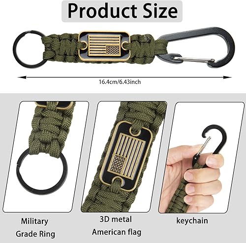 Miniatura 5 de Zugzwang Cordón para llaves, 2 llaveros trenzados de cuerda de paracaídas con bandera de Estados Unidos para hombres que viajan actividades al aire