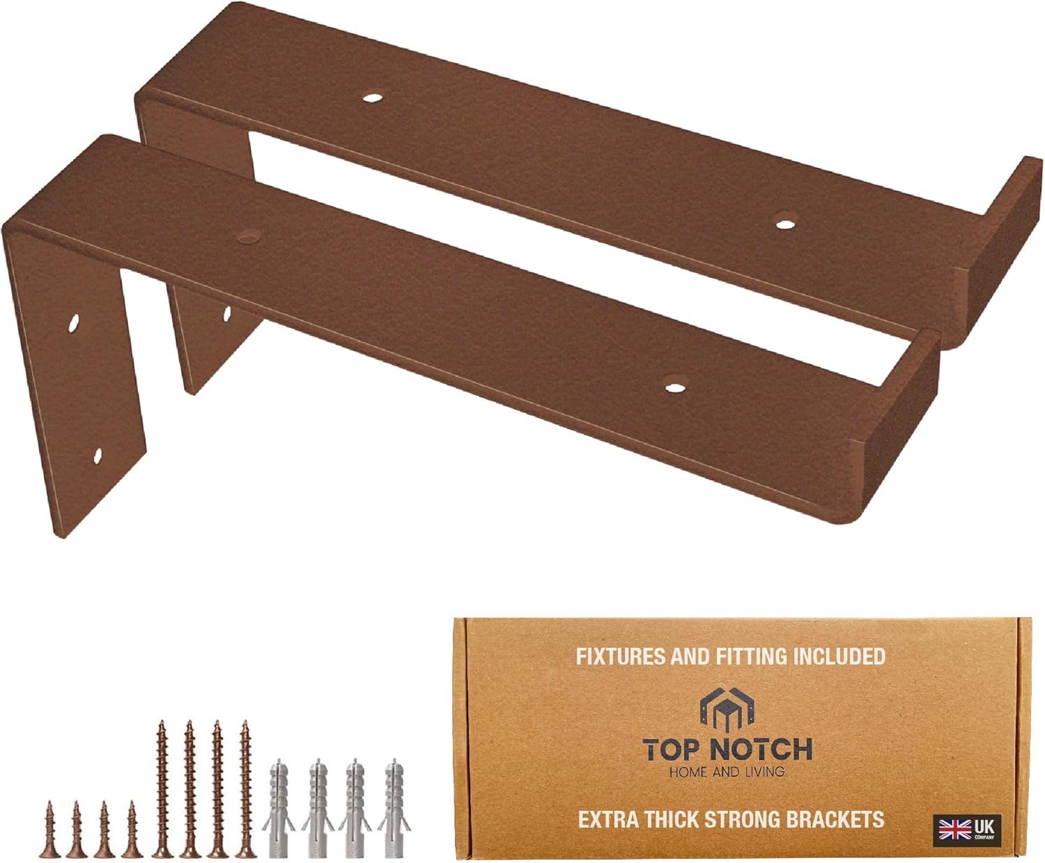 Top Notch Home and Living Heavy Duty Metal Shelf Brackets | Steel Bracket for Wooden Wall Shelves | Support 40kgs | Hardwearing | Incl Fixtures & Fittings (Copper, Pack of 2 Down Brackets) โ image 1