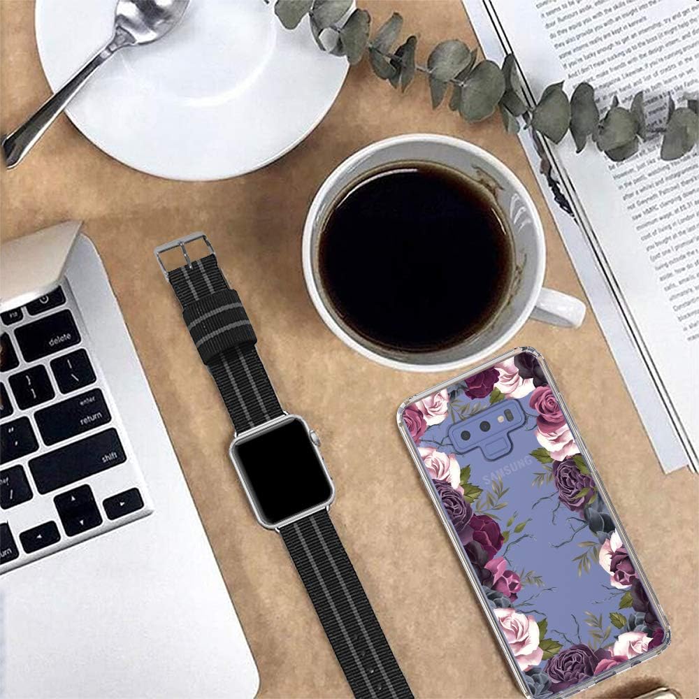 MOSNOVO Galaxy Note 9 Case, Black Purple Flower Garden Pattern Clear Design Transparent Plastic Hard Back Case with TPU Bumper Protective Case Cover for Samsung Galaxy Note 9
