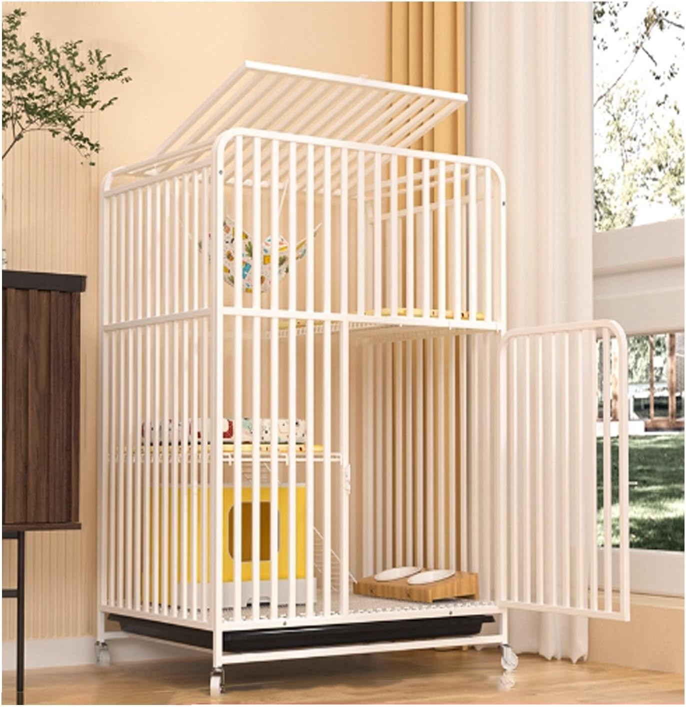 Large Indoor Cat Cage on Wheels with 360° Rotating Casters, Metal Wire Pet Enclosure for Adult Cats, Portable Cat House for Easy Mobility and Comfort