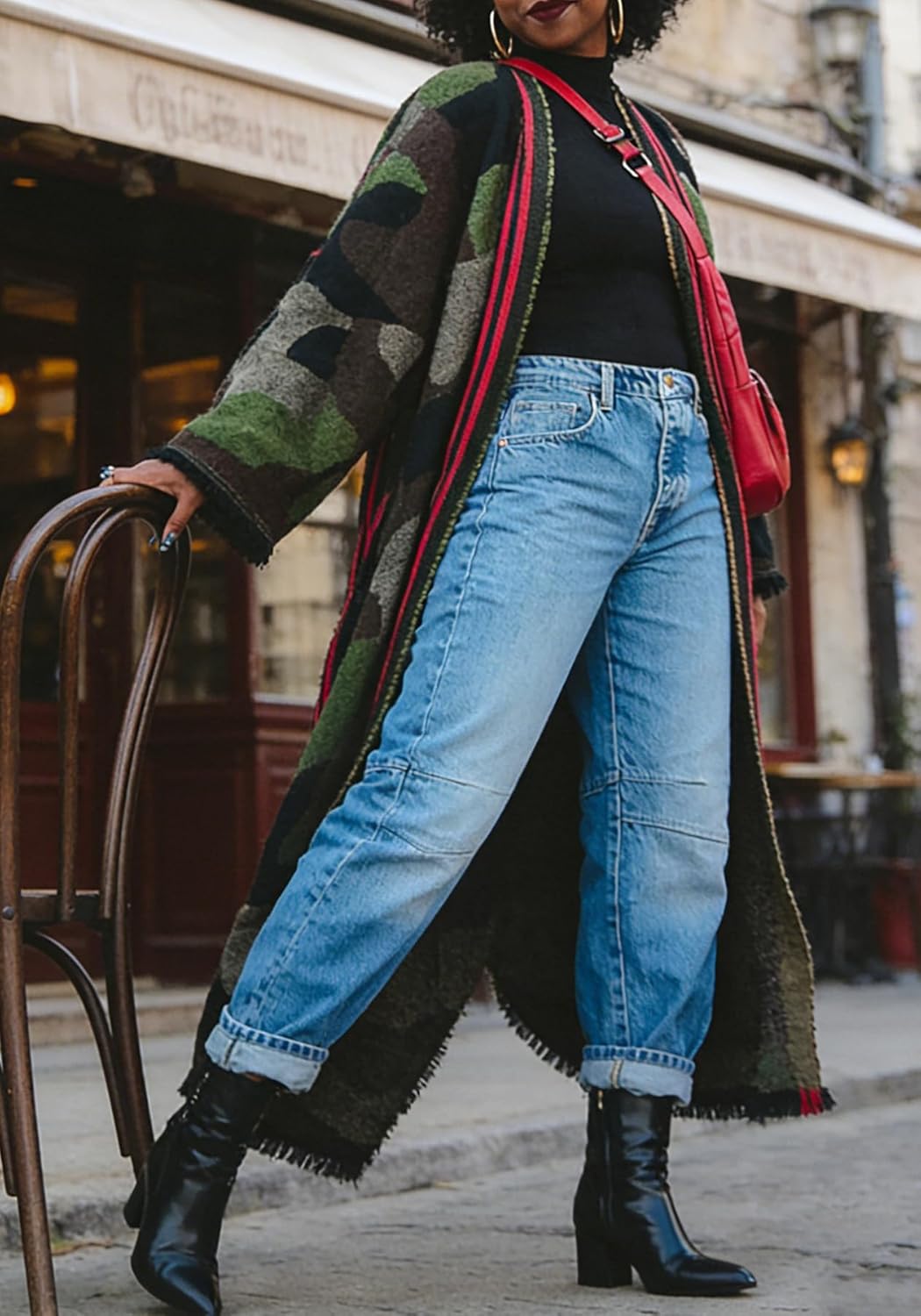 Womens Long Camo Cardigan Winter Open Front Oversized Chunky Camouflage Duster Maxi Sweater Coat Streetwear - Image 6