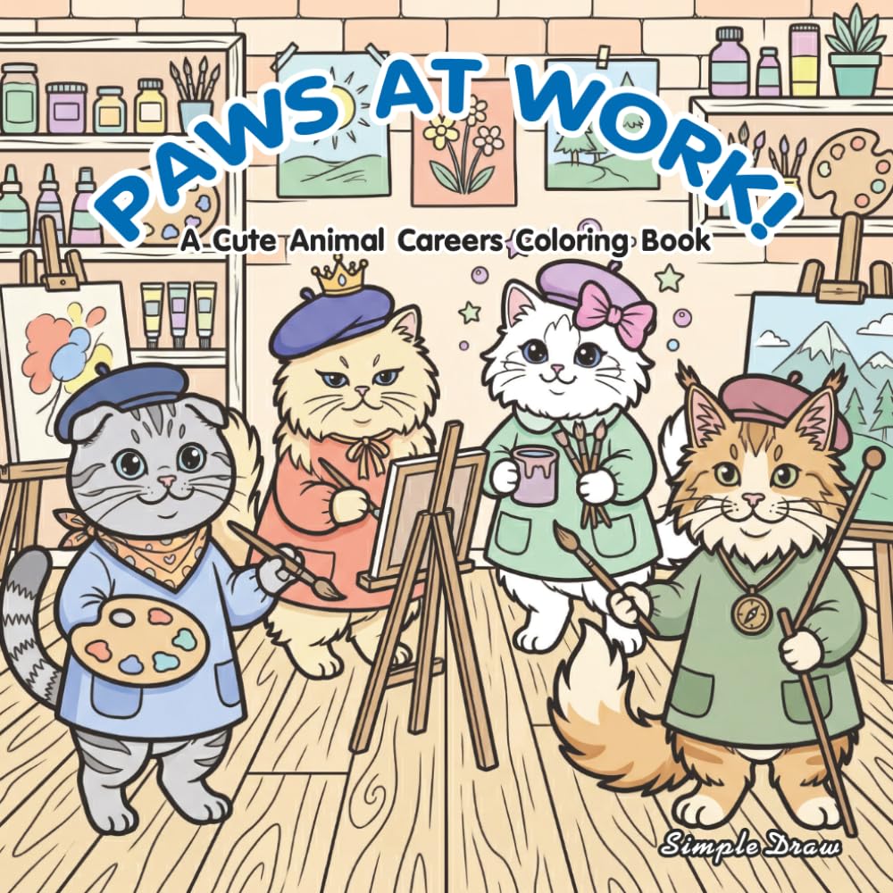 Paws at Work!: A Cute Animal Careers Coloring Book for Kids: Fun Kawaii Cats Exploring Jobs and Professions