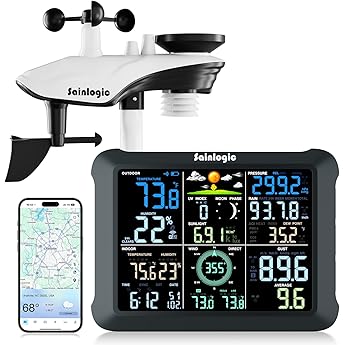 Sainlogic WiFi Weather Station, 8.3 inch Large Display Wireless Indoor Weather Stations with Rain Gauge and Wind Gauge,Weather Forecast,Wunderground