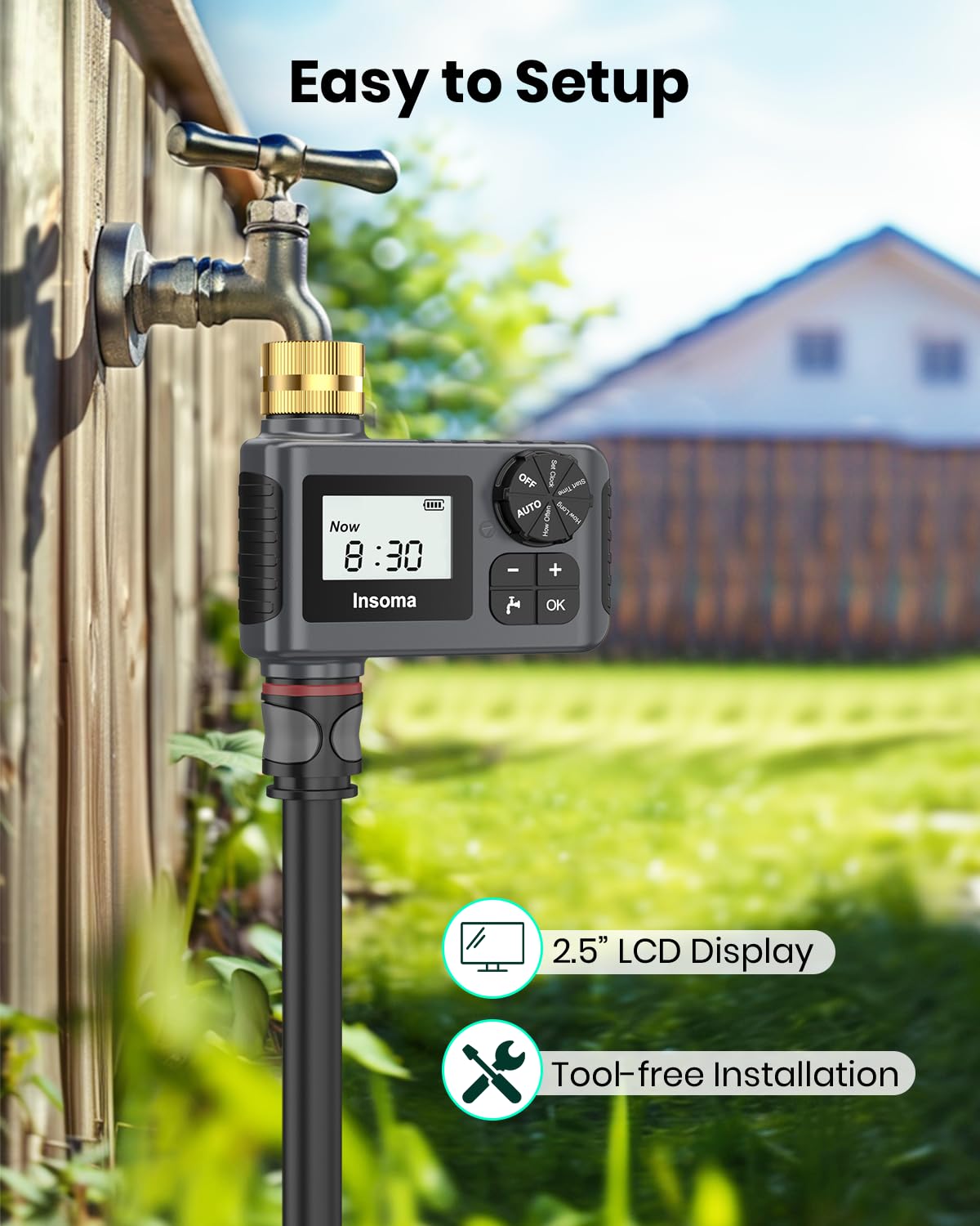 [Verbesserte Version] Sprinkler-Timer mit Messing-Drehgelenk, programmierbare Wasser-Timer für Gartenschlauch im Freien, Schlauch-Timer mit Regenverzögerung/manuell/Auto-Modus, Tropfbewässerung und