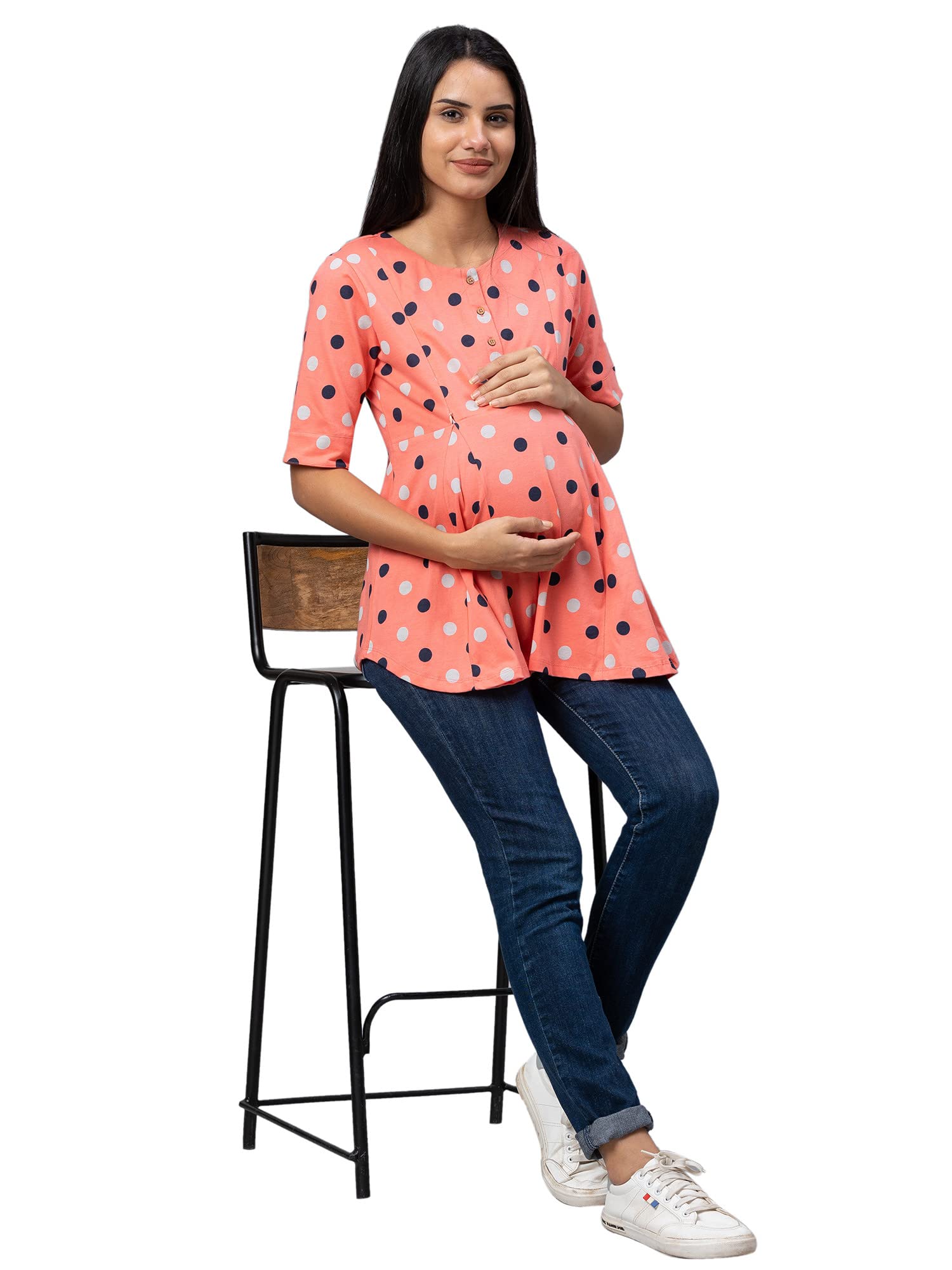 AV2 Printed Women Maternity Feeding Top Peach X-Large 8054 4