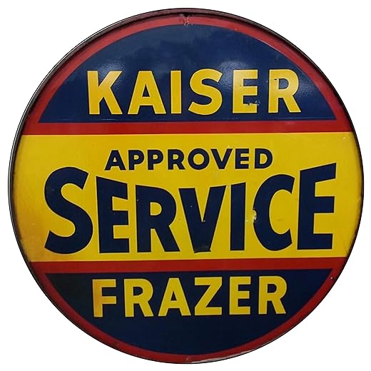 Vintage Gas Sign Reproduction Vintage Metal Signs Round Metal Tin Sign For Garage And Home 8 Inch Diameter – Kaiser Frazer Approved Service