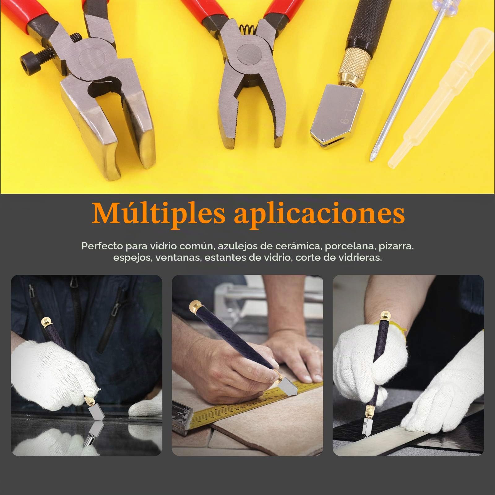 Juego de 3 alicates de corte de cristal de alta calidad y cortador de clase, herramienta de corte de vidrio resistente con punta de goma, funciona ideal para vidrieras, fusión, rotura