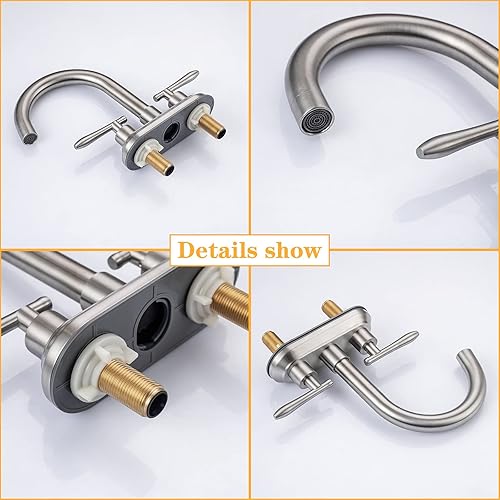 Miniatura 6 de Grifos de baño, grifo de lavabo de baño de 2 manijas, grifo giratorio moderno con grifos, líneas de suministro para baño, grifo de níquel cepillado