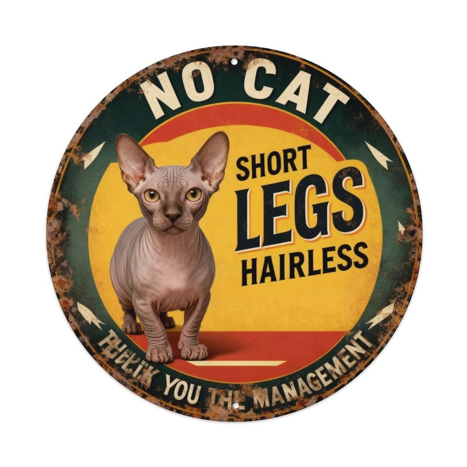 Bambino Cat Short Legs Hairless Metal Tin Sign Plaque