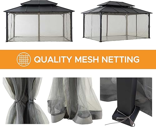 Miniatura 6 de Sunjoy Gazebo de techo rígido de 12 x 16 pies, con marco de acero resistente, doble nivel, para exteriores, con gancho de techo y paredes laterales