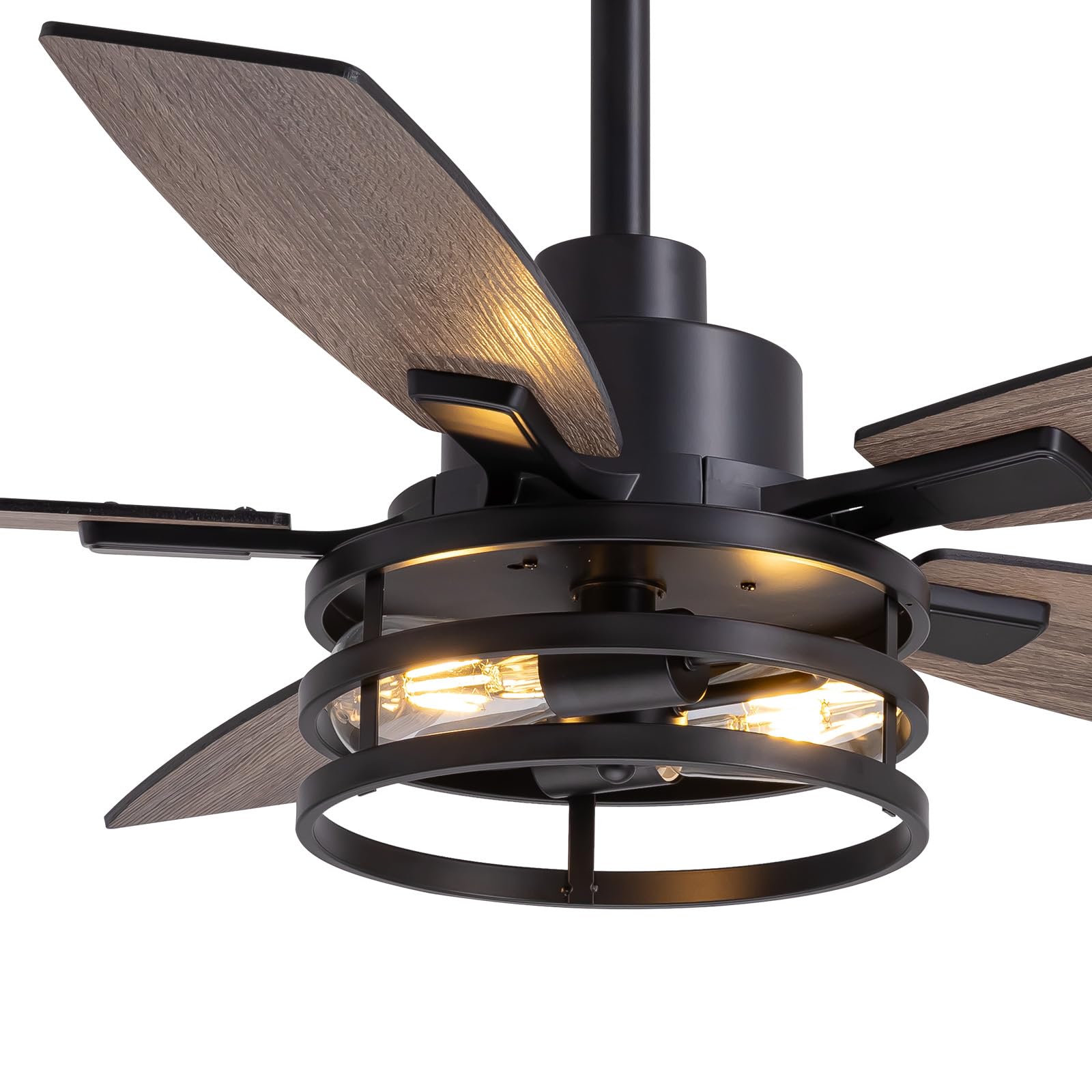 46 Inch Ceiling Fans with Lights and Remote Control, Farmhouse Ceiling Fan for Bedroom Living Room and Patio, Black Caged Ceiling Fan for Indoor and Outdoor