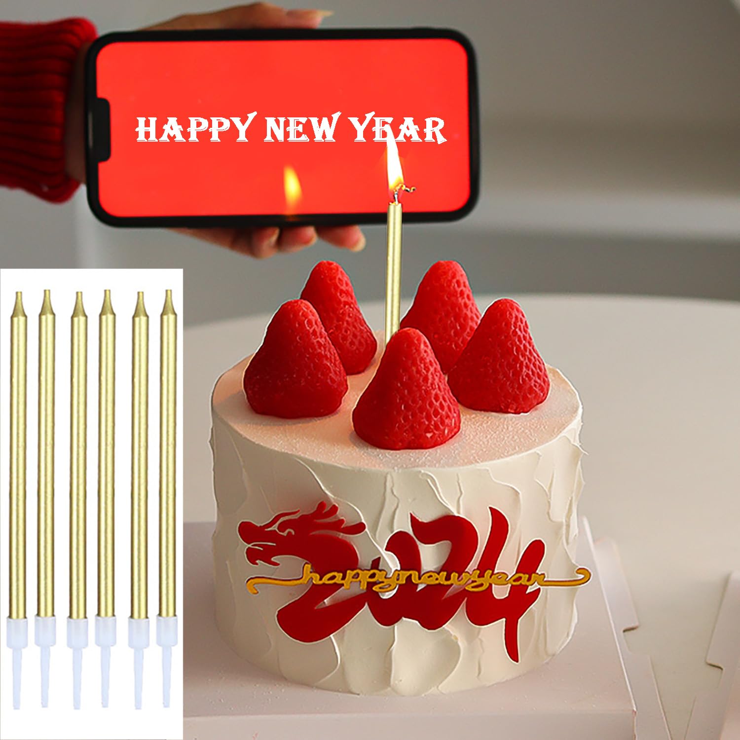 SHUBEIEUMI 24 Bougies D'Anniversaire Longues | Avec Supports | Pour Gâteaux | Enfants Et Adultes | Non Toxiques