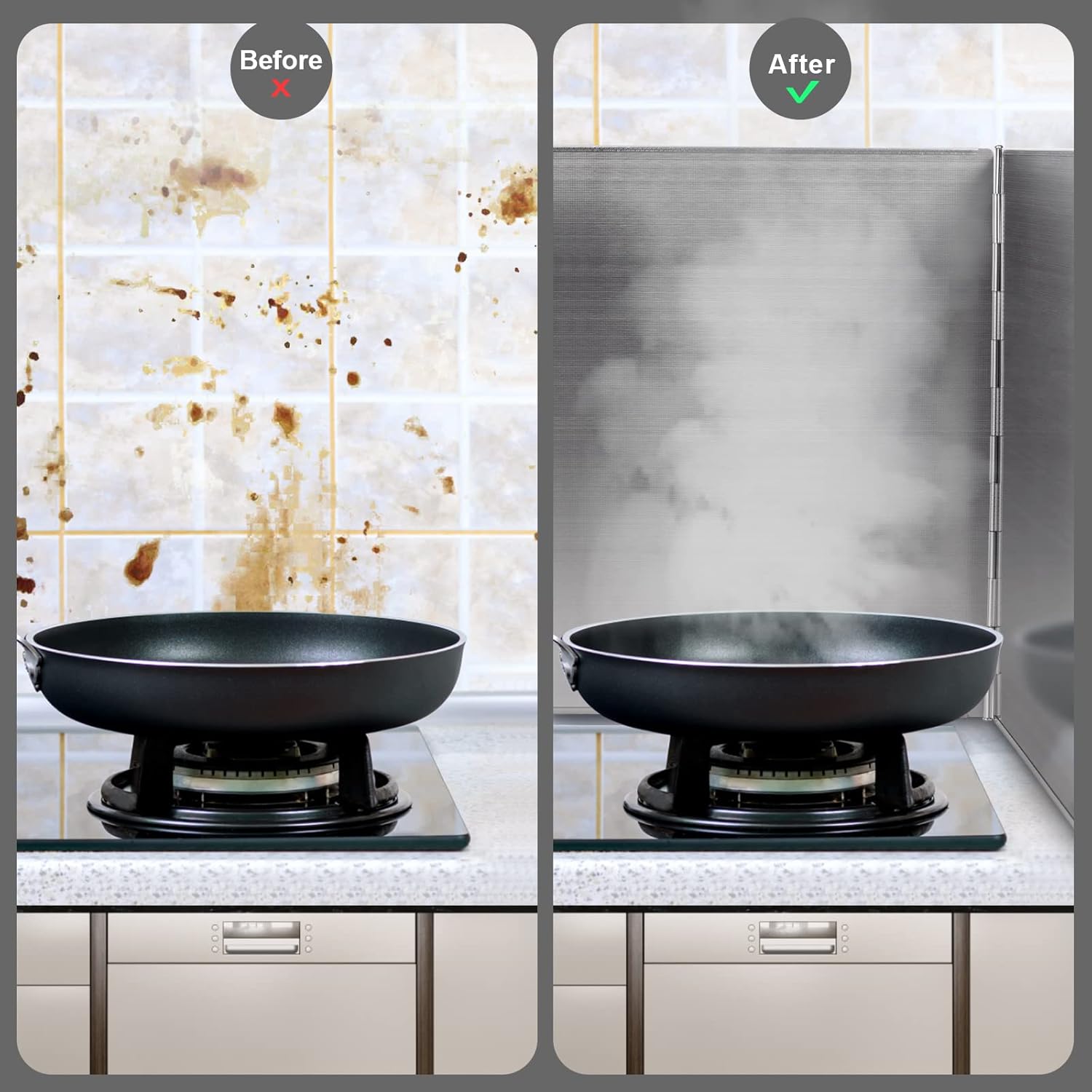 3 Sided Splatter Guard, Anti Splatter Shield Stainless Steel Oil Splatter Guard for Stove Top, Foldable Grease Splatter Screen