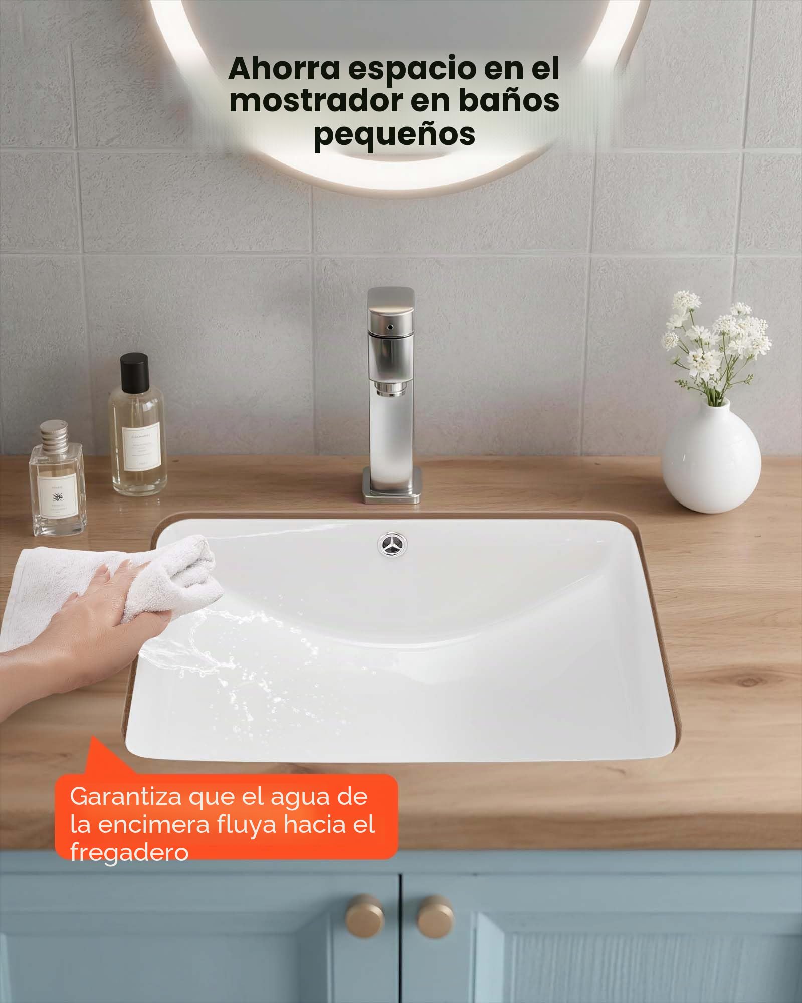 VEVOR Lavabo Bajo Encimera de Cerámica Rectangular, con Rebosadero, Fregadero de Cocina Moderno para Espacios Pequeños, Resistente a las Manchas y el Amarilleo, Color Blanco, 530 x 375 x 210 mm