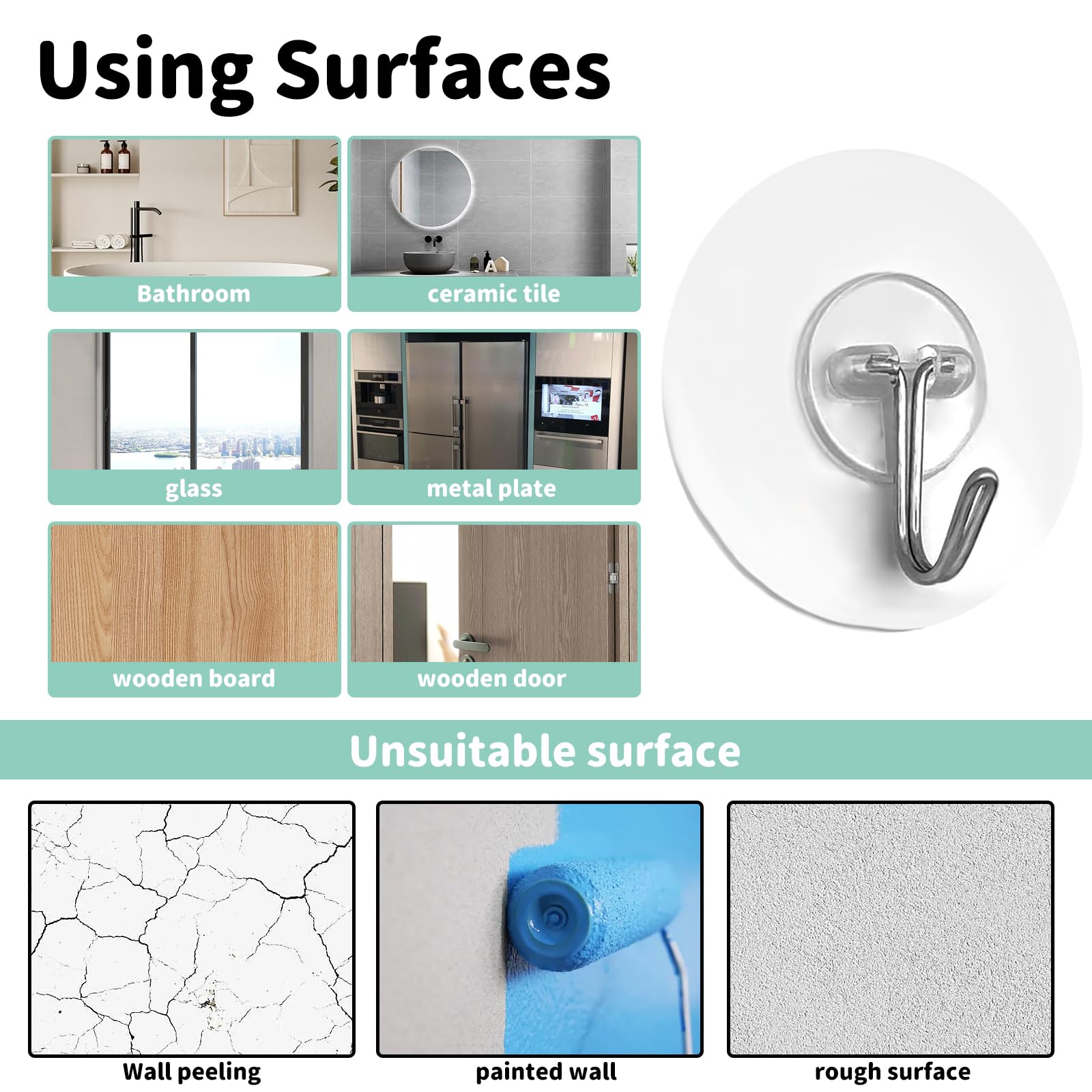 Crochets Sans Traces - 6 Crochets Autocollants Transparents 5 Kg (maximum) Pour Salle De Bain