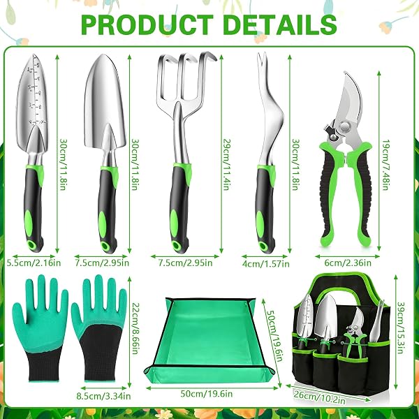 8 Piezas Kit Jardineria Aluminio y Acero Inoxidable,Juego de Herramientas de Jardineria Adultos con Guantes Alfombra para Trasplante y Bolsa Portátil Aficionados al Jardín - 2