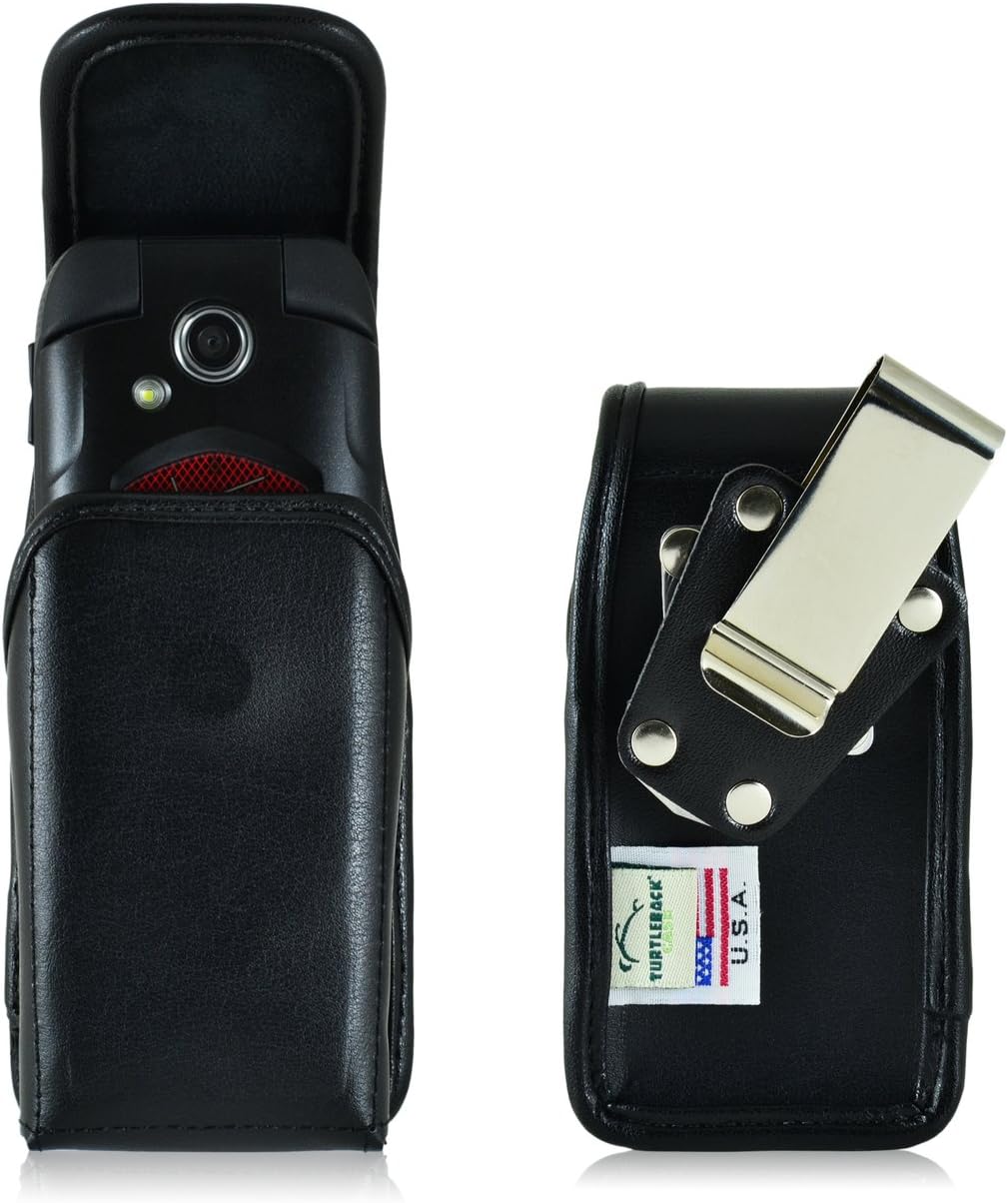 Turtleback Belt Case Compatible with Kyocera DuraXE, Dura XE Black Vertical Holster Leather Pouch with Heavy Duty Rotating Ratcheting Belt Clip