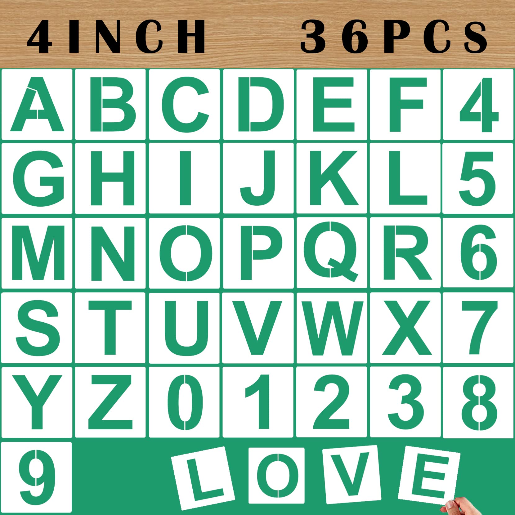 4'' Letter Stencils and Numbers Reusable Plastic, 36 Pc Alphabet Art Craft Stencils, Number Symbol Templates for Wood, Wall, Fabric, Rock, Chalkboard,