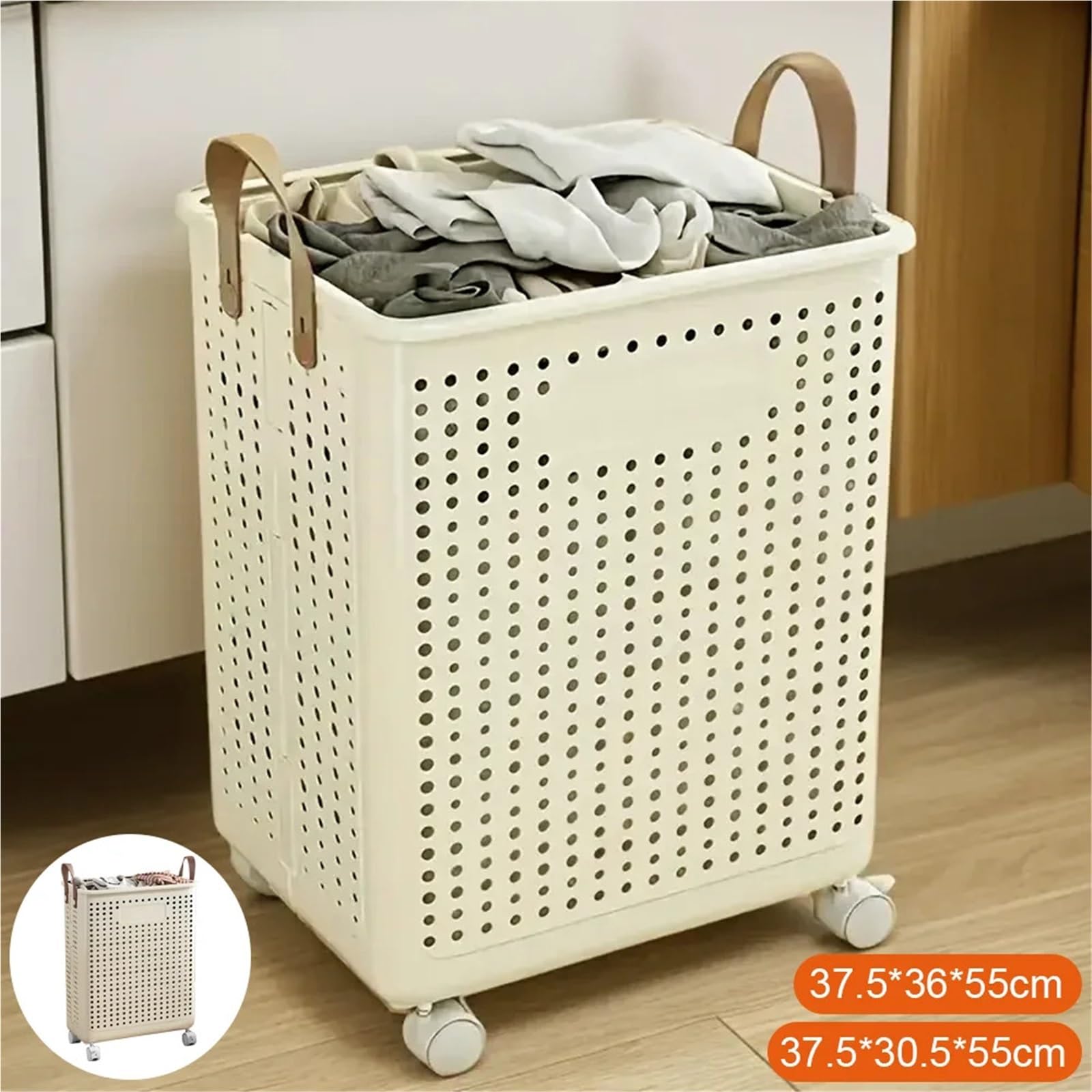 Cesto Portabiancheria Con Ruote Cesto pieghevole for vestiti sporchi senza coperchio, portabiancheria for uso domestico in dormitorio, grande capacità con puleggia(XL 37.5x36x55cm)