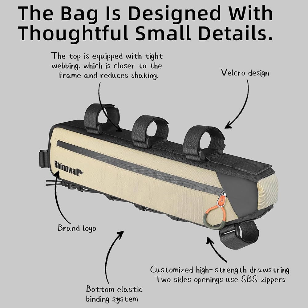 SANRUI Bike Frame Bag Waterproof Triangle Bag Under Top Tube With Reflective Logo Cycling Accessories For MTB, Road Bike Beige 2.1L